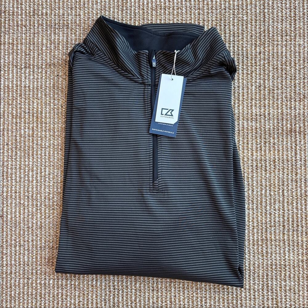 Cutter & Buck Quarter Zip Pullover Men's XLT NWT Black Gray Stripe Long Sleeve
